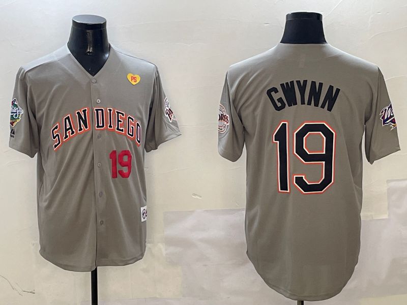 Men San Diego Padres 19 Gwynn Grey Throwback Game 2025 Nike MLB Jersey style 31212
